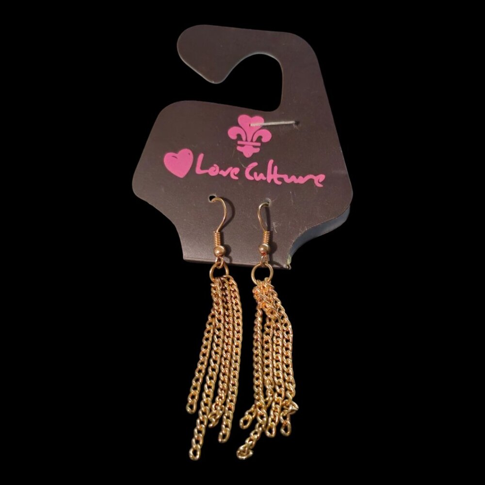 Love Culture Chain Tassel Dangle Gold Earrings